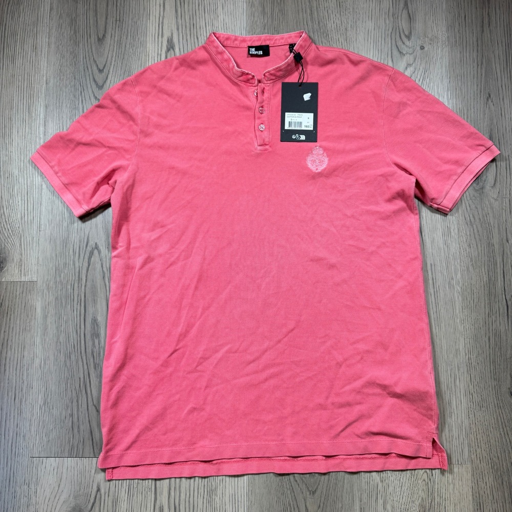 The Kooples Mens Pink Cotton Pique Mandarin Collar Henley Polo Shirt 100% Cotton